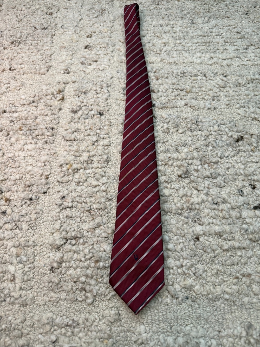 Christian Dior Burgundy Tie with Silver Diagonal Stripes
